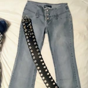 Vintage Revolt Jeans With A Classic Black Extra Wide Belt Size 7